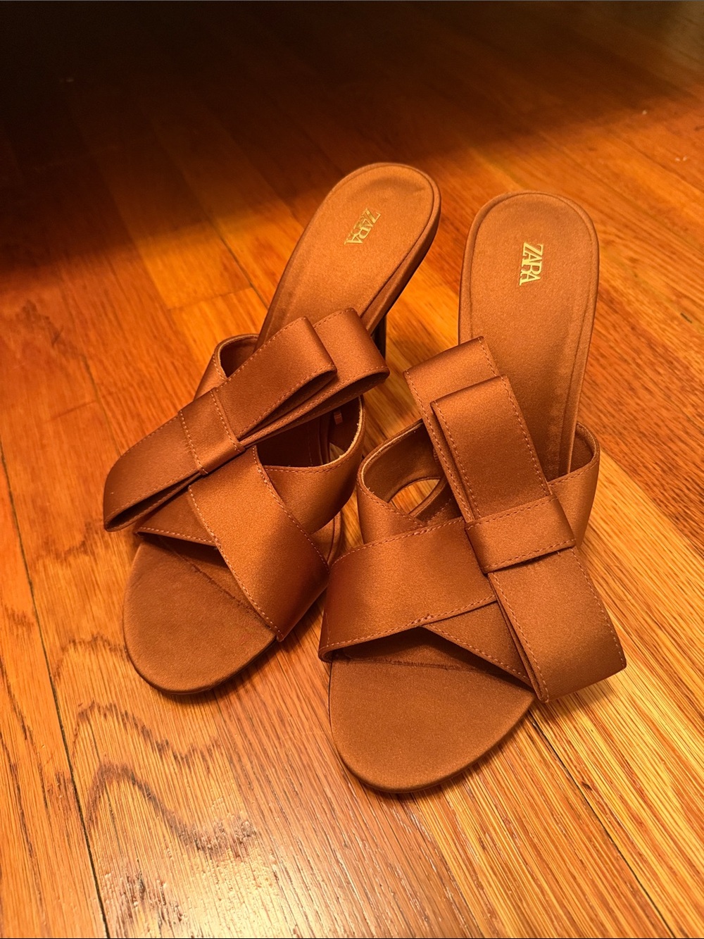 Zara Cognac Knotted Slide Mules